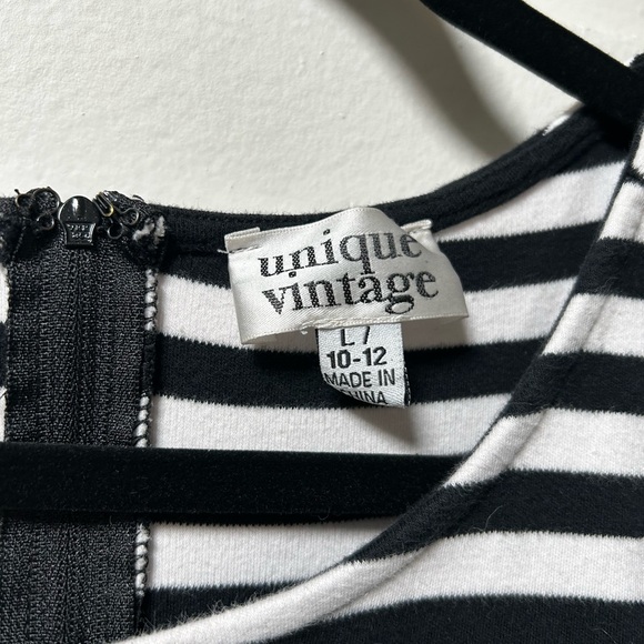 Unique Vintage Black and White Striped Midi Dress - Picture 2 of 2